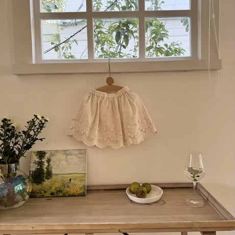 momo kids cotton lace×flowerナチュラルスカート(1004)