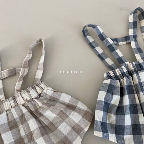 即納【bebeholic】check suspenders bloomers(b55)