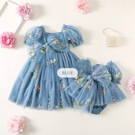 8color flower gardenショートスリーブリボンチュールドレス(916)