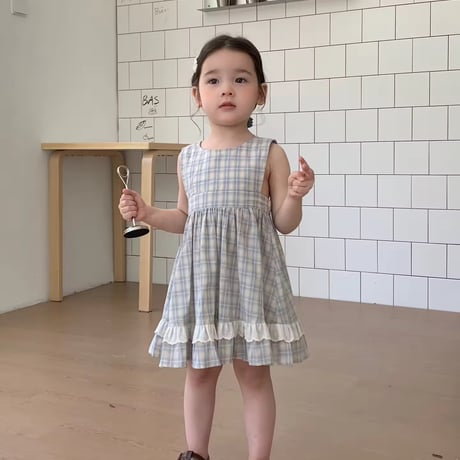 姉妹お揃いペールチェックノースリーブワンピースorスカートブルマサロペット(1395)