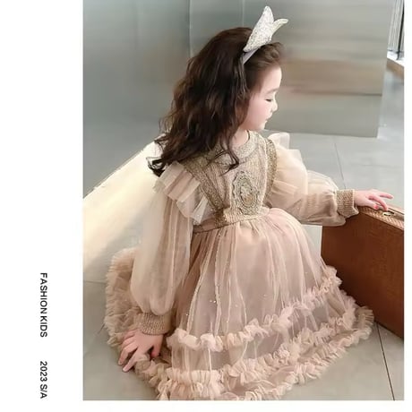 kids luxury long sleeve ラメドレス(3325)