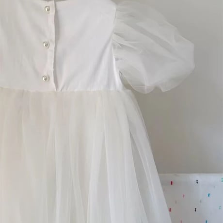ホワイトパフスリーブチュールたっぷりドレス(2700)