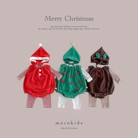 クリスマスぷっくりロンパースorコットンセットアップ(1192)