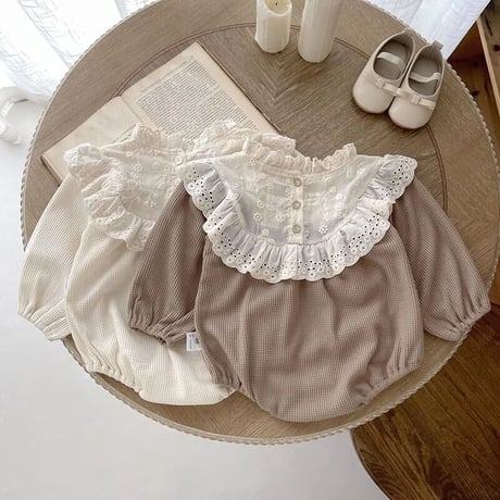 lace switching ワッフルロンパース(3291)