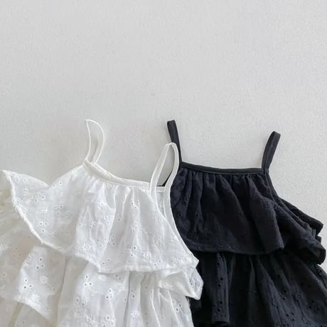 black / whiteレイヤーアイレットキャミロンパース(4146)
