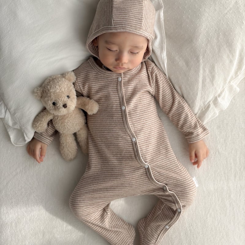 ボーダーコットン前開き足つきロンパース(1774) | こどもふく🧸mocokids