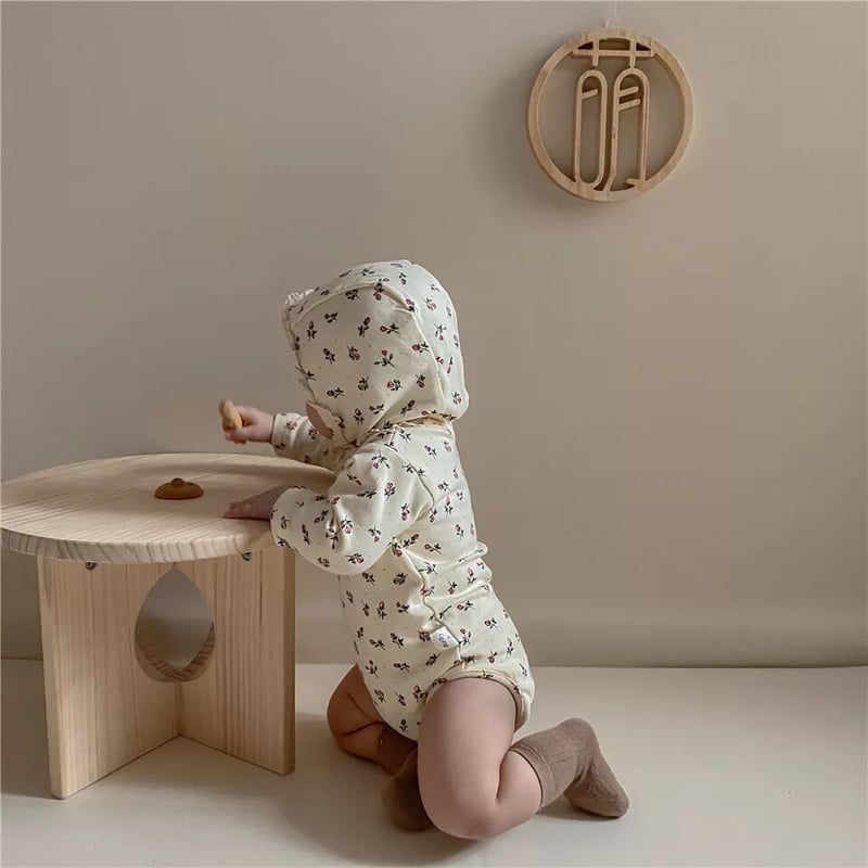 ボンネット付き小花柄襟レースロンパース(1207) | こどもふく