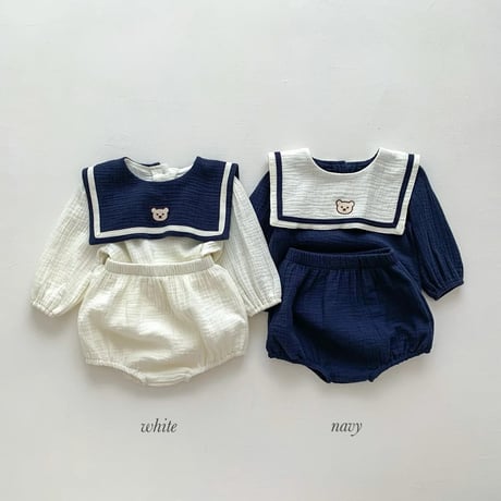 リネン生地バイカラーセーターくま刺繍セットアップ(4017)
