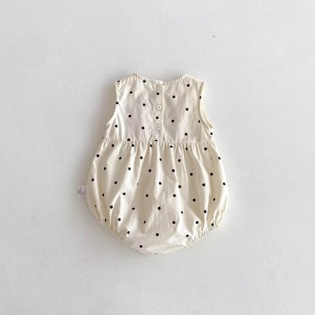 ドットノースリーブセンターブラックリボンロンパース(1571)