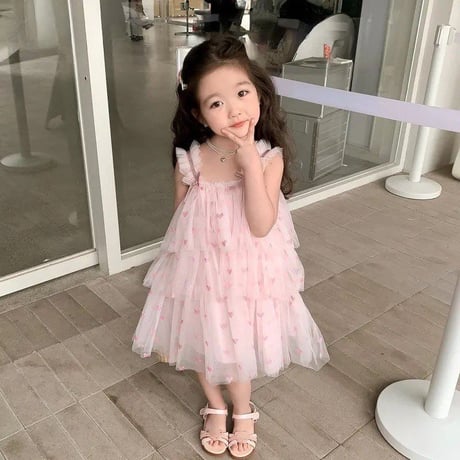 kids heart pink × blue トリプルチュールドレス(3225)