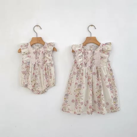 姉妹お揃いピンクパステルロンパースorワンピース(1606)