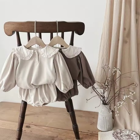 beige gray×coffeeラウンドカラーセットアップ(1062)