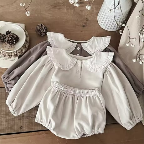 beige gray×coffeeラウンドカラーセットアップ(1062)