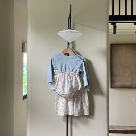 jennybebe 姉妹お揃いbackブラックリボンフラワー切替ロンパースorワンピース(1118)