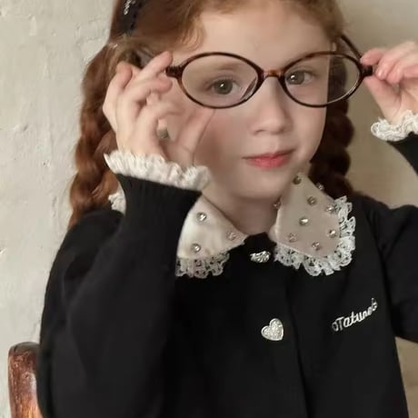 kids black/gray sparkly collarハートボタンカーディガン(2030)
