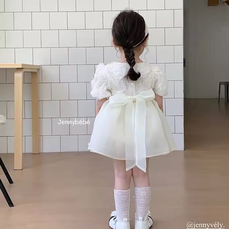 姉妹お揃いcreamローズシフォンスカートロンパースorワンピース(1583)