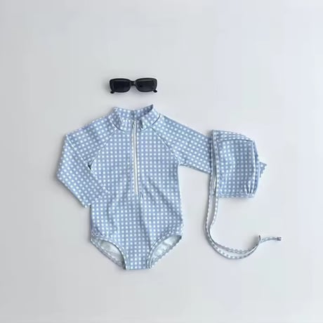 blue gingham check / cream dotラッシュガード(2095)