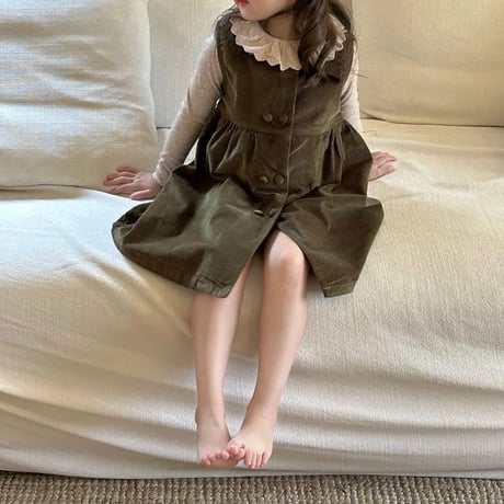kids army greenコーデュロイジャンパースカートor襟フリルリブブラウス(3345)