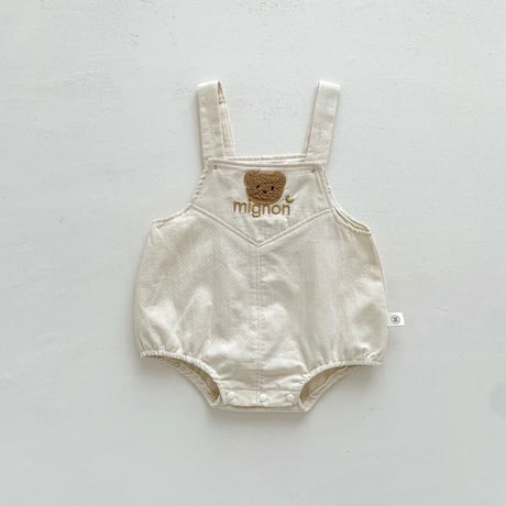 半袖リブトップス×くまワッペンサロペット(3037)