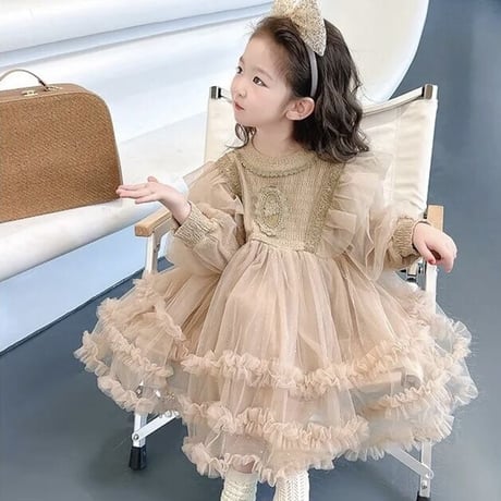 kids luxury long sleeve ラメドレス(3325)