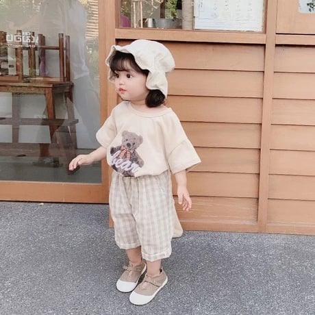 即納◆Bear半袖Tシャツorギンガムチェックパンツ(1116)