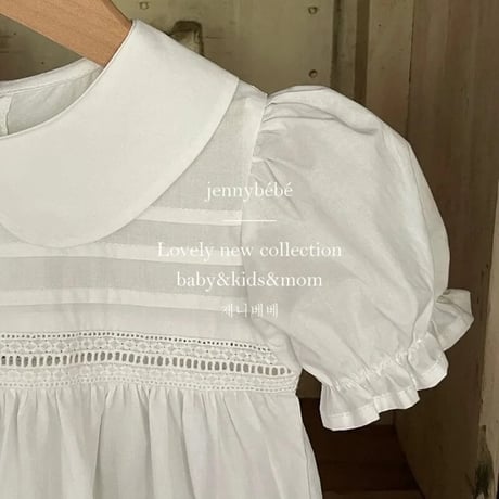 jennybebe 姉妹お揃いwhite丸襟パフスリーブロンパースorワンピース(4042)