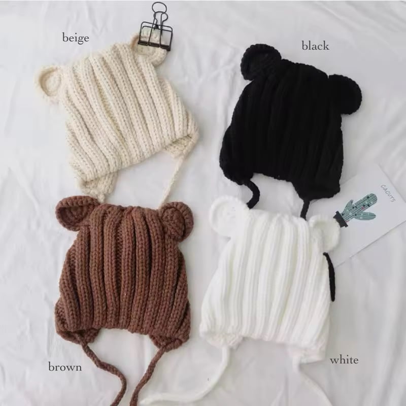 即納あり◇手編みくま耳ニット帽(556) | こどもふく🧸mocokids