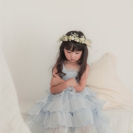 kids 4color シャーリングtripleサテンチュールバタフライドレス(3232)