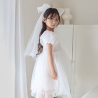 kids kids BIGリボンアクセ付きwhiteパフスリーブドレス(687)