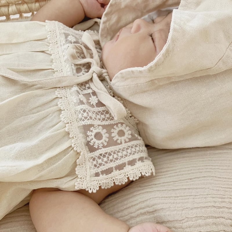 姉妹お揃いトップレースノースリーブコットンリネンロンパースor