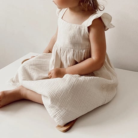 kids linen natural スクエアネックワンピース(4088)