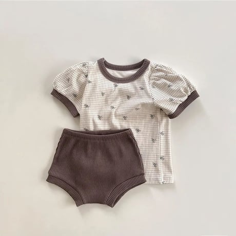 pink / brownフラワーグラフチェックセットアップ(2725)