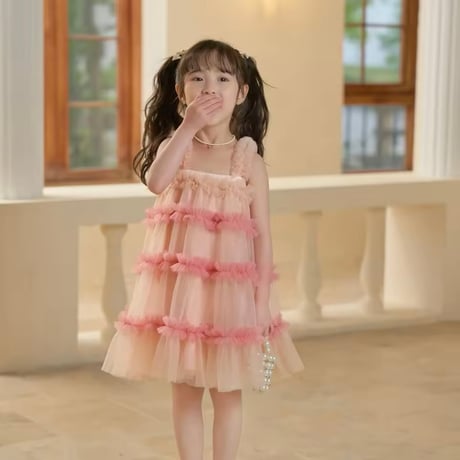 kids 4color 4-tier frillキャミチュールドレス(1228)
