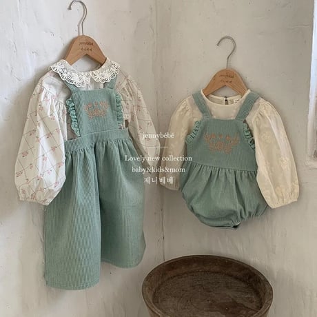 jennybebe コーデュロイターコイズロンパースorワンピース(3268)