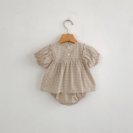 embroidery/check パフスリーブブルマセットアップ(1277)
