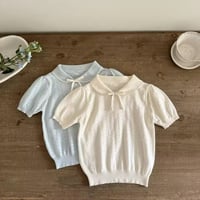 kids ice blue/ivory サマーニットアイレットブラウス(2201)