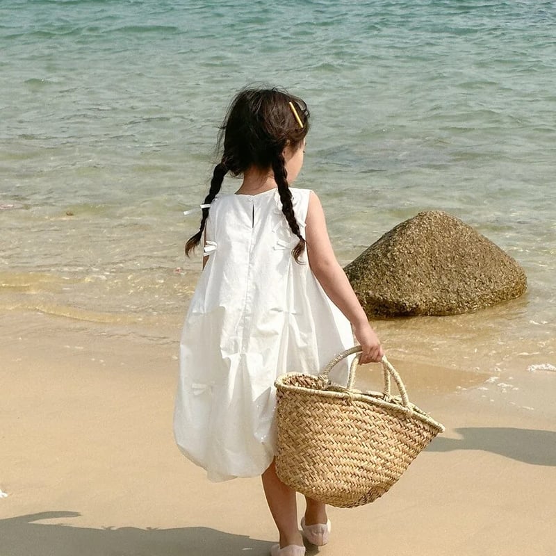 kids whiteリボンノースリーブバルーンワンピース(4065