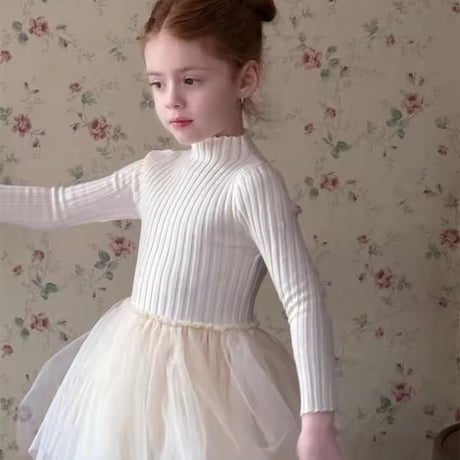 kids ニットパールケープorリブチュールワンピースコーデ(1716)