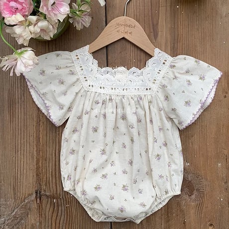 jennybebe purple small flowerスクエアネックロンパース(4134)