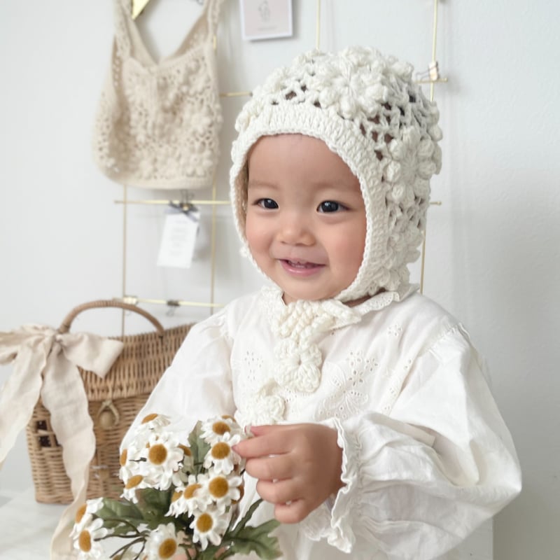 Fatima　3点　フリル付き かぎ針編みボンネット かぎ針編み フリルのボンネットの編み方 / How to crochet