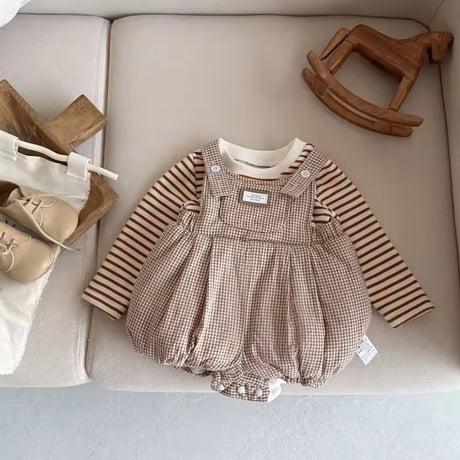 black/brown ギンガムチェックフリースサロペット(979)
