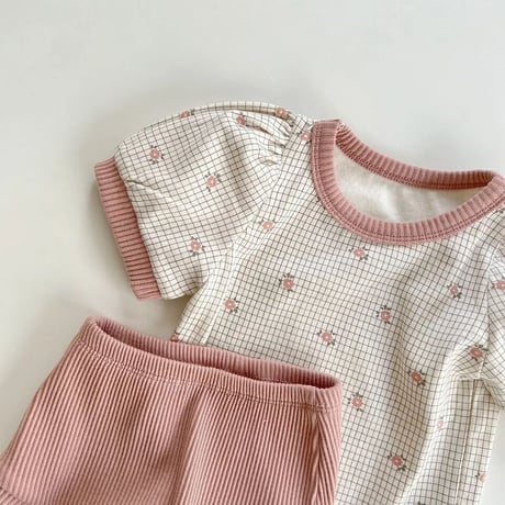 pink / brownフラワーグラフチェックセットアップ(2725)