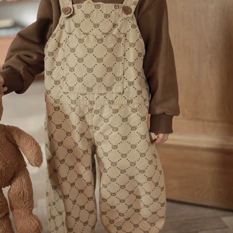 くま柄パターンオーバーオール(2273) | こどもふく moco kids