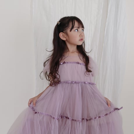 kids 4color グログランリボンパフスリーブドレス(4164)