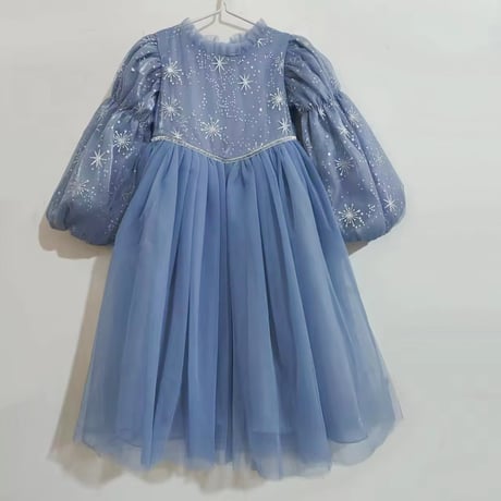 kids snow flake cape winterブループリンセスドレス(777)