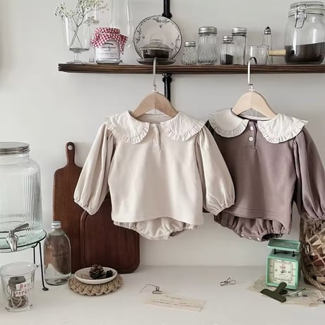 beige gray×coffeeラウンドカラーセットアップ(1062)