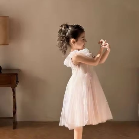 kids sequins pink ruffle collar luxuryドレス(2208)