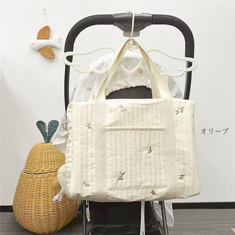 前ポケットキルティング刺繍トートバッグ(2223)