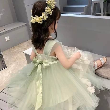 即納あり◆パステルグリーン3Dフローラルドレス(3104)