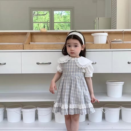 姉妹お揃いペールチェックノースリーブワンピースorスカートブルマサロペット(1395)